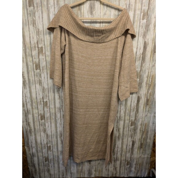 Eloquii Off The Shoulder Midi Flare Sleeve Fall Sweater Dress Tan Size 26/28 - Picture 2 of 10